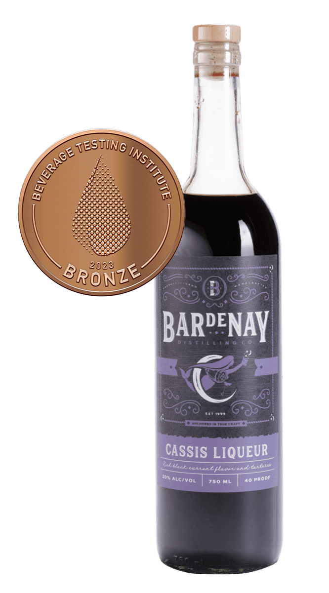 Bardenay Cassis Liqueur bottle with bronze award.