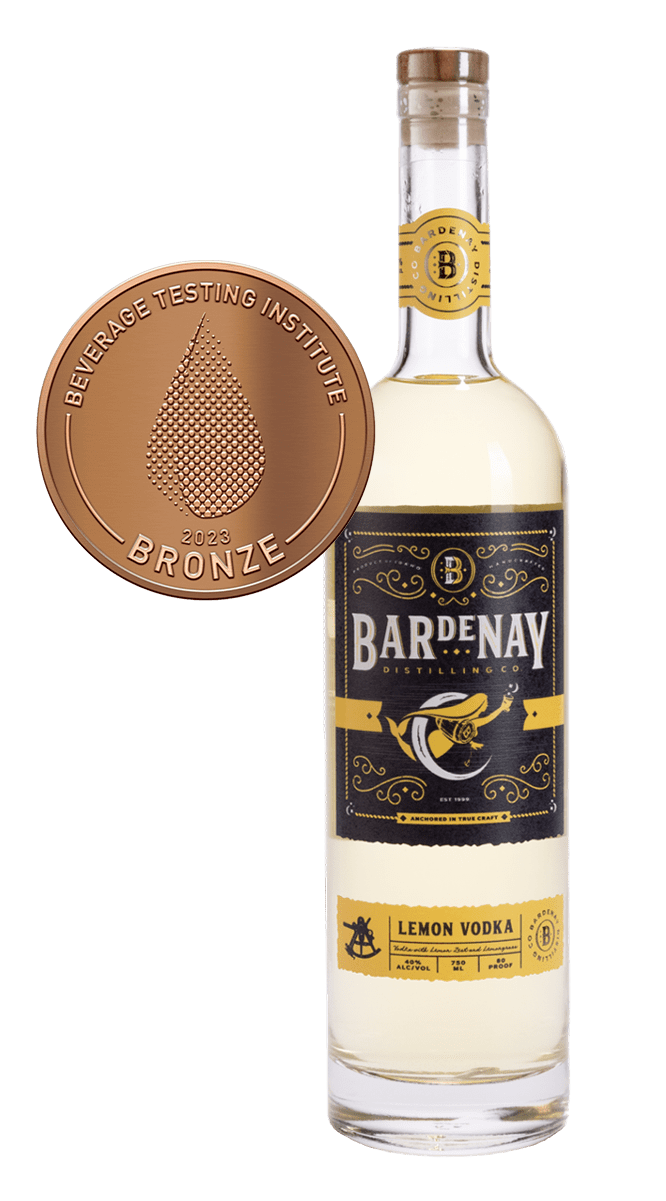 Bardenay Lemon vodka bottle with bronze award.