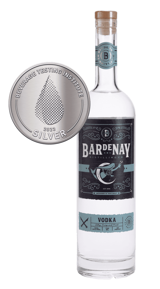Bardenay Vodka bottle with silver award.