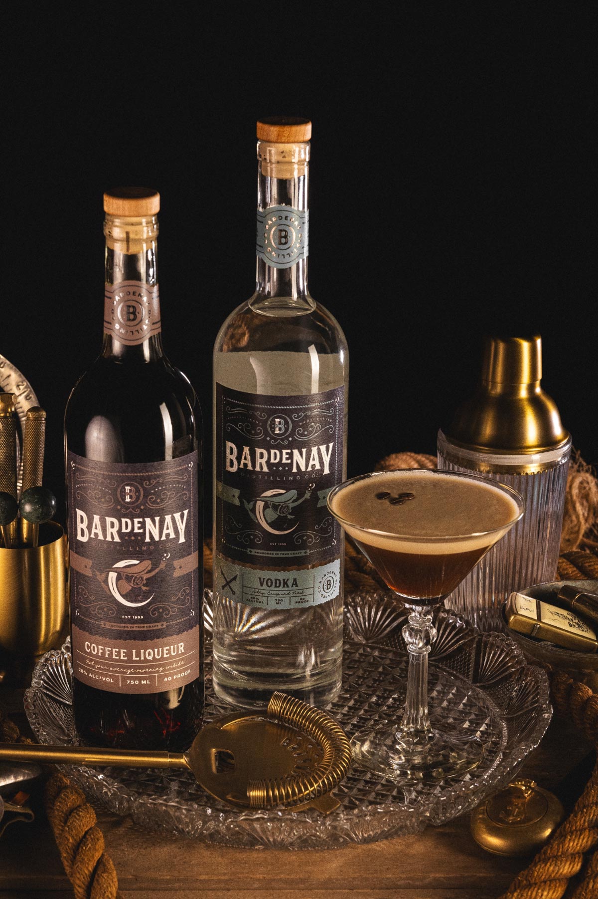 A bottle of Bardenay Coffee Liqueur and a bottle of Bardenay Vodka.