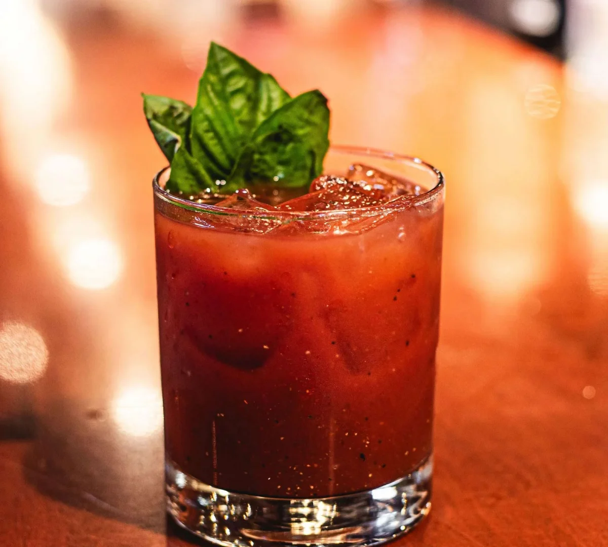 Bardenay Basil bloody mary cocktail in a glass.